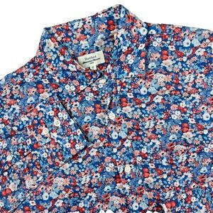 Hartford Floral Button Down Shirt Mens Medium Blue Red Long Sleeve Cotton Shirt